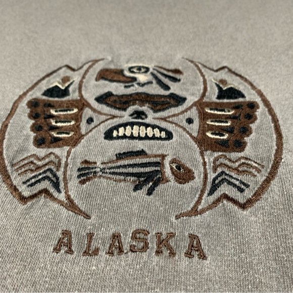 VTG WOMENS LARGE ALASKA SHIRT BROWN EMBROIDERED FISH SEA BIRD STATE - Picture 3 of 13